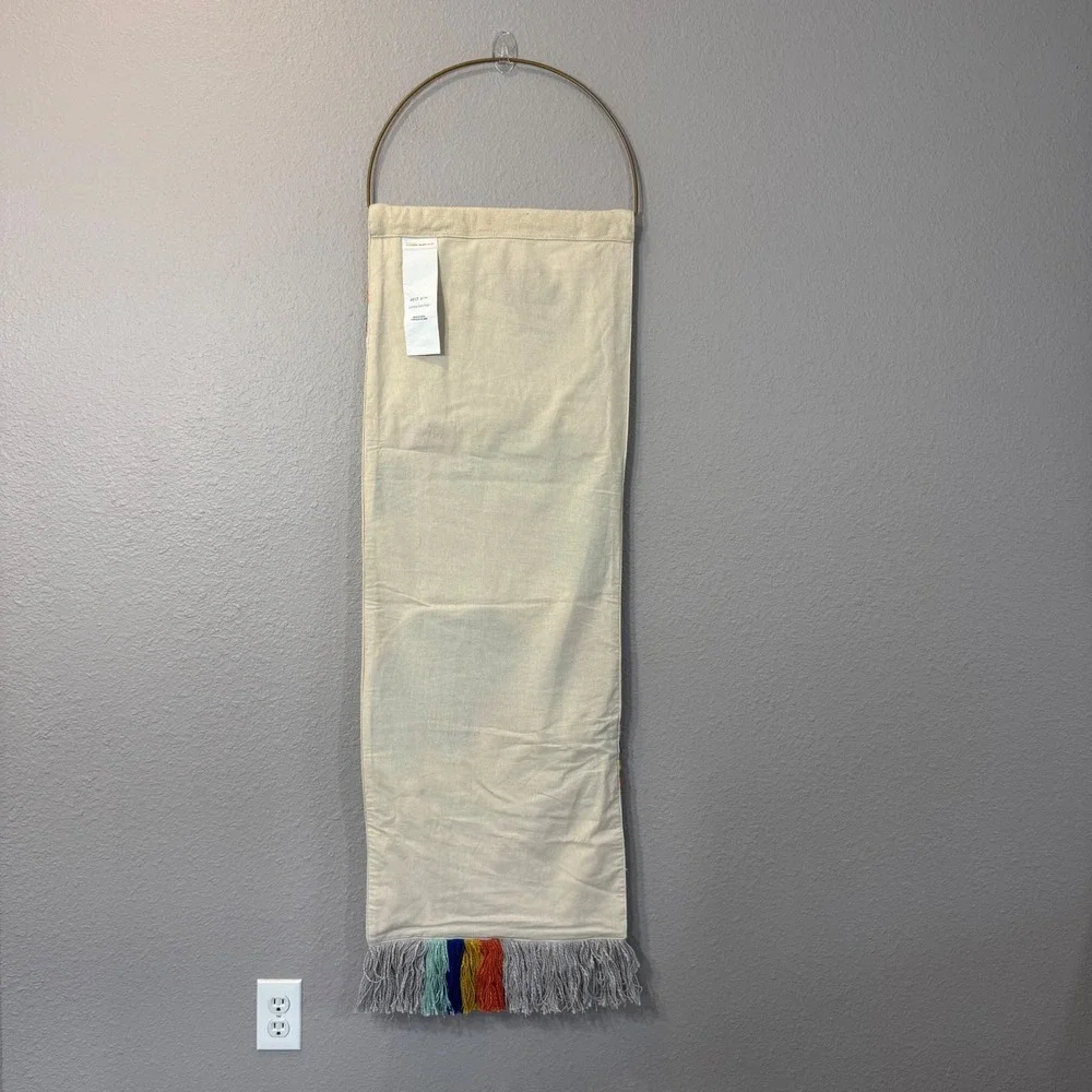 NWT Pottery Barn West Elm Ivory Rainbow Sun Cloud Tufted Tassel Wall Hanging